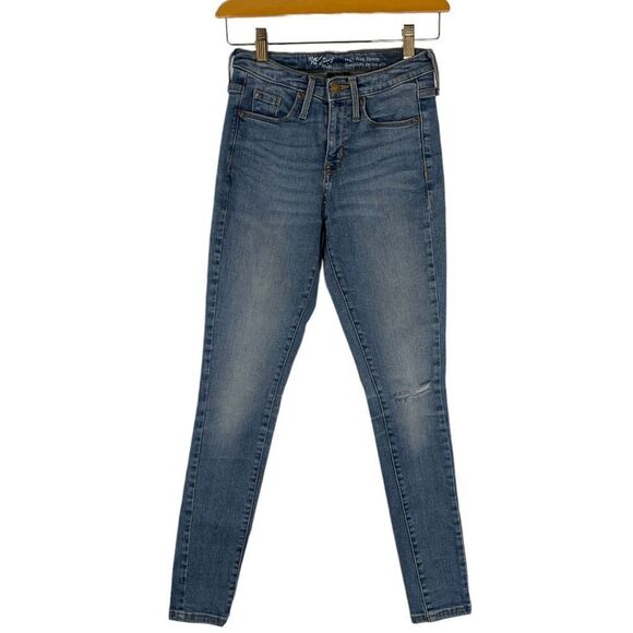 Mossimo Women's size 0 High rise distress skinny skinny blue jeans - Picture 1 of 7